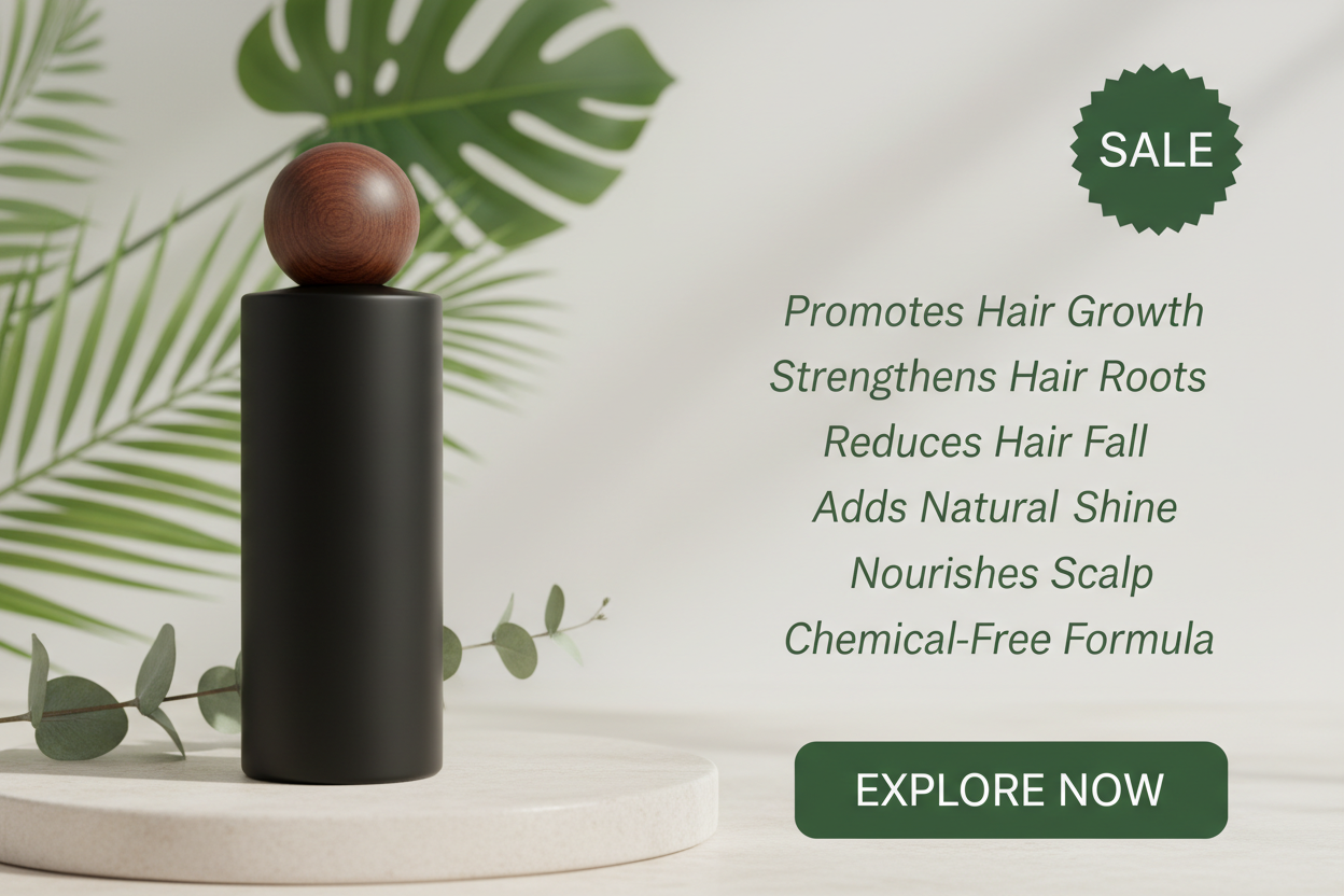 another other cyclops sale brand image with explore now button add zulfina organic hair oil black bottle with round cap cover and write down benifits if using organic hair oil 